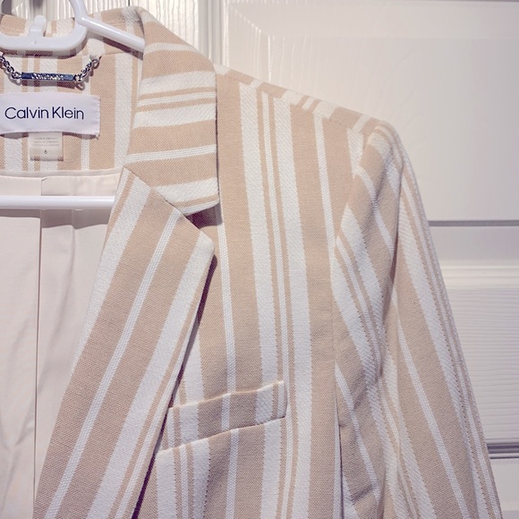 NWT Calvin Klein cotton blend jacket blazer striped tan/white women size 6 - Picture 5 of 10